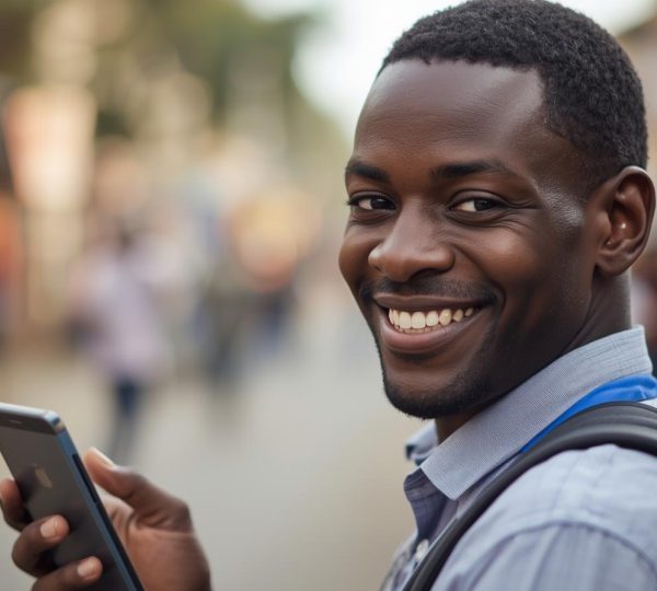 Smiling African american mobile money agent